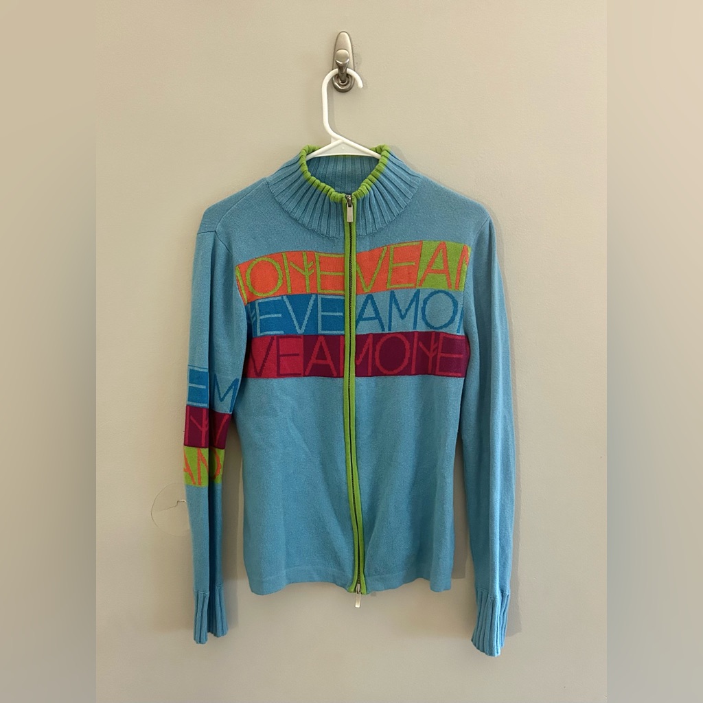 Neve Allegra Amo Logo Mock Neck Cardigan Full Zip Wool Ski Sweater | Size M